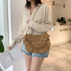 Summer Straw Tassel Crossbody Handbag Vacation Purse