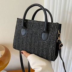 Summer Straw Shoulder Bag Large Capacity Top Handle Purse Rattan Basket Tote