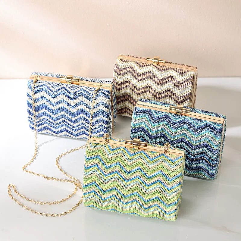 Straw Woven Wave Clutch Retro Wedding Dinner Bag