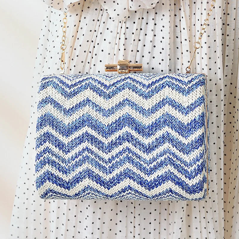 Straw Woven Wave Clutch Retro Wedding Dinner Bag