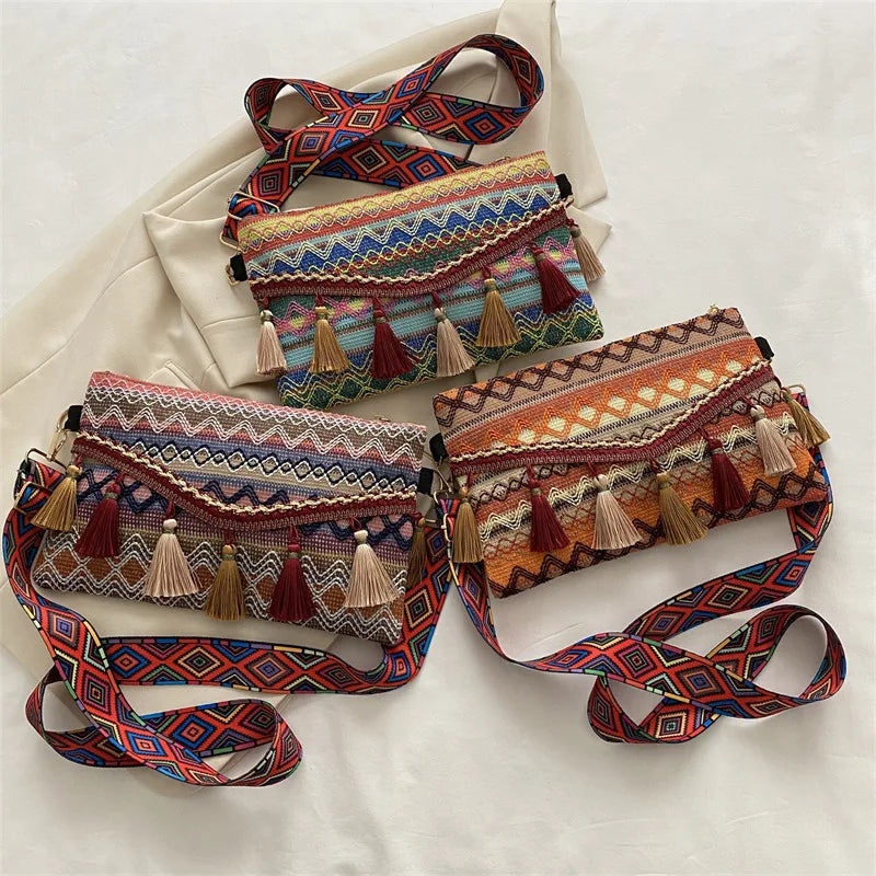 Summer Tassel Shoulder Bag for Women Vintage Crossbody Handbag and Purse