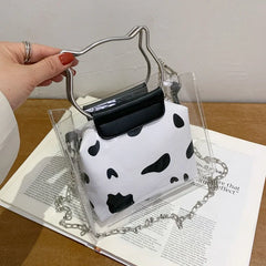 Summer Transparent Jelly Bag Women's Cow Pattern Messenger Shoulder Bags