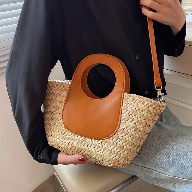 Rattan Woven Shoulder Bag Large Capacity Beach Shopping Bags