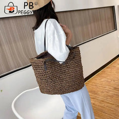Summer Vacation Straw Rattan Woven Shoulder Underarm Beach Bag