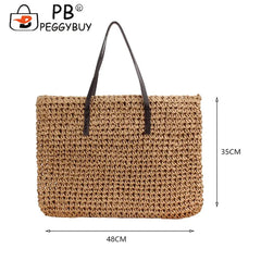 Summer Vacation Straw Rattan Woven Shoulder Underarm Beach Bag