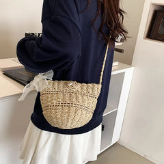 Summer Straw Shoulder Bag - Hollowed Out Handbag for Lady Seaside Beach
