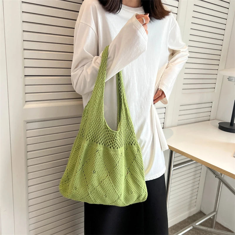 Summer Women Large Crochet Shoulder Bag Bohemian Beach Mesh Straw