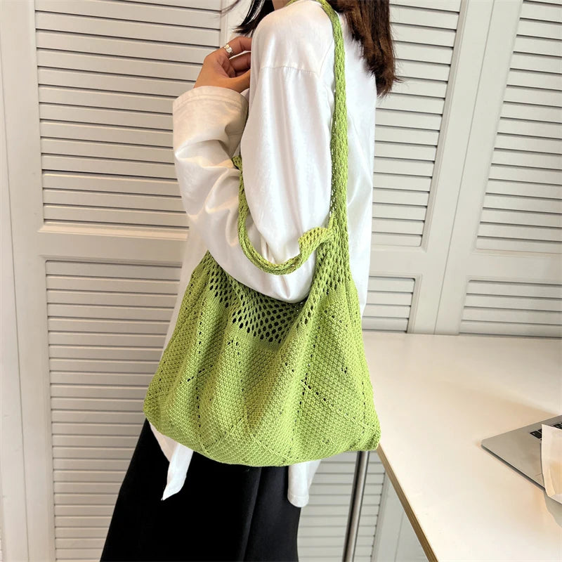 Summer Women Large Crochet Shoulder Bag Bohemian Beach Mesh Straw
