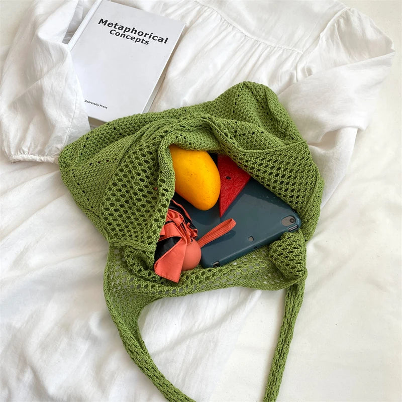 Summer Women Large Crochet Shoulder Bag Bohemian Beach Mesh Straw