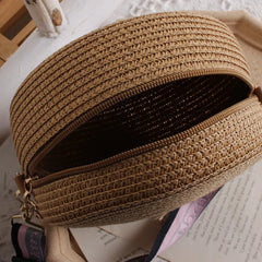 Summer Round Crossbody Bag Straw Woven Shoulder Retro Wallet Handbag