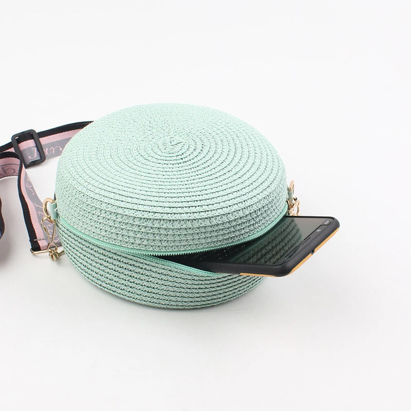 Summer Round Crossbody Bag Straw Woven Shoulder Retro Wallet Handbag