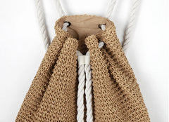 Summer Women Straw Backpack Beach Bag Knitted Crocheted Shoulder Bag
