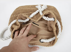Summer Women Straw Backpack Beach Bag Knitted Crocheted Shoulder Bag