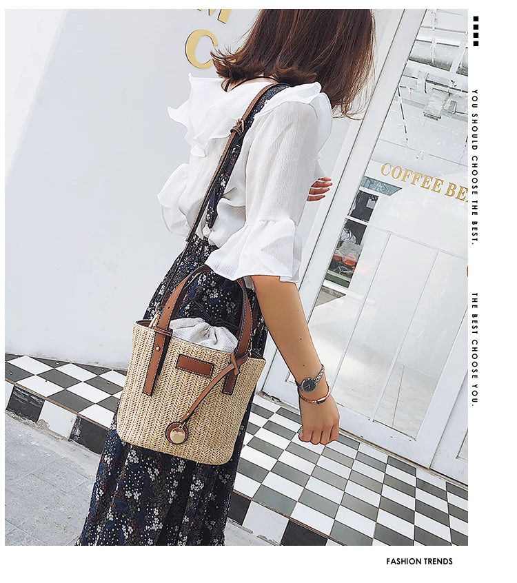 Summer Straw Tote Bag Beach Cross Body Bag for Women