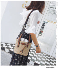 Summer Straw Tote Bag Beach Cross Body Bag for Women