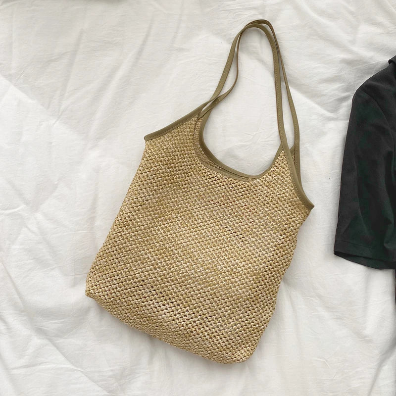 Summer Women's Straw Shoulder Bag Set Handbags Casual Beach Bag