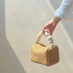 Summer Beach Straw Bag Women's Shoulder Crossbody Pleated Handle Handbag
