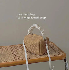Summer Beach Straw Bag Women's Shoulder Crossbody Pleated Handle Handbag