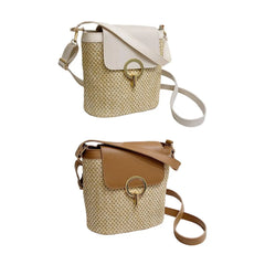 Summer Woven Handbag with Shoulder Strap Rattan Purse Tote for Shopping Beach