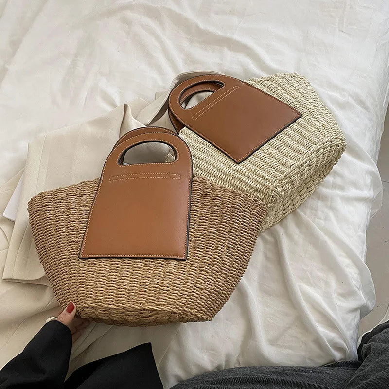 Summer Straw Bag Large Capacity Purse Handbag for Women Beach Shoulder Tote