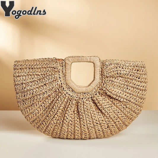 Large Straw Bag Moon Handbag for Women