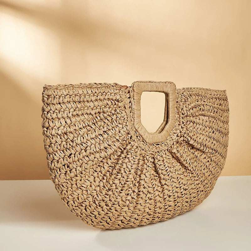 Large Straw Bag Moon Handbag for Women
