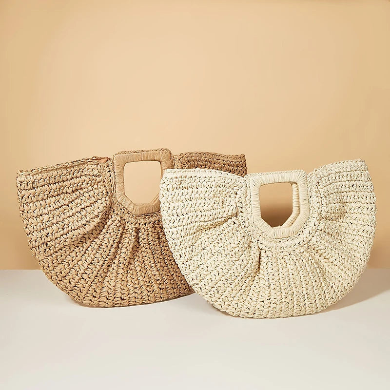 Large Straw Bag Moon Handbag for Women