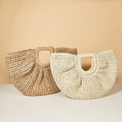 Large Straw Bag Moon Handbag for Women