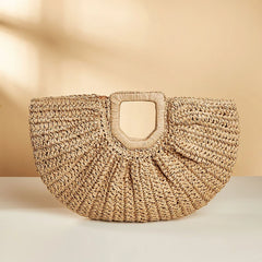 Large Straw Bag Moon Handbag for Women