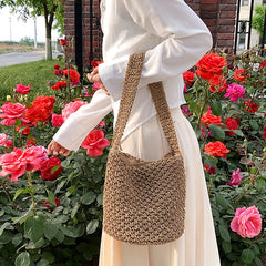 Bohemia Rattan Bucket Shoulder Bag Women's Straw Beach Bag