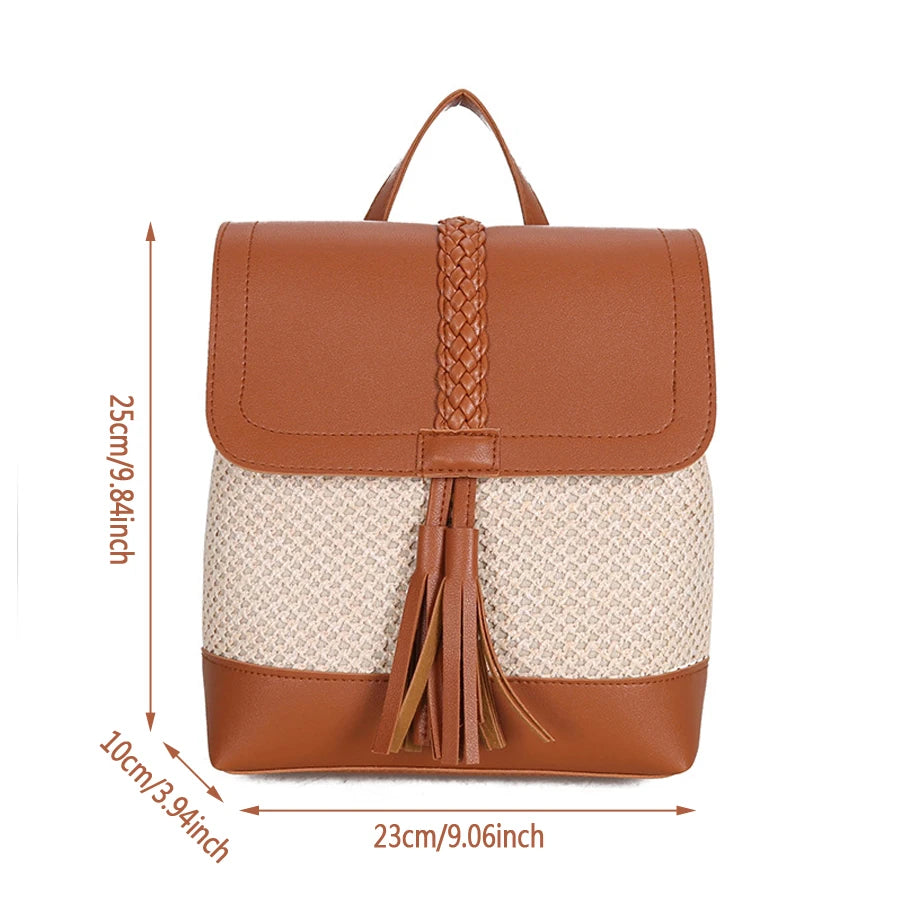 Summer Women's Straw Woven Backpack Light and Breathable Small Backpack