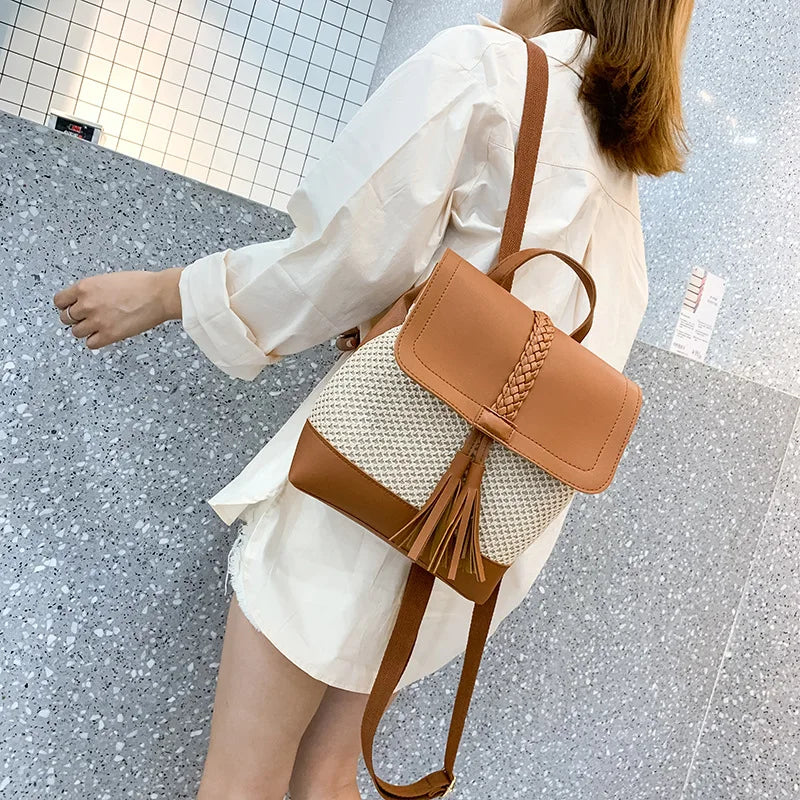 Summer Women's Straw Woven Backpack Light and Breathable Small Backpack