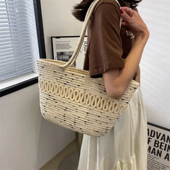 Summer Straw Woven Beach Tote Bag with Large Capacity