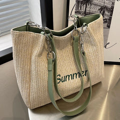 Summer Straw Shoulder Bag Women's Woven Tote Handbag Large Capacity