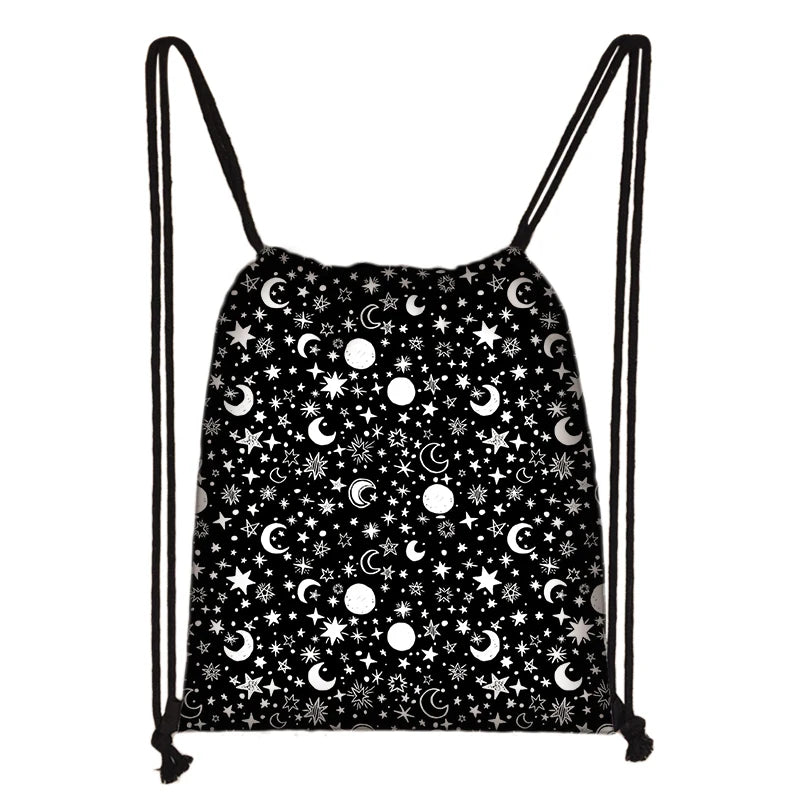 Sun/Moon Print Drawstring Bag Girls School Backpack Ladies Eco-friendly