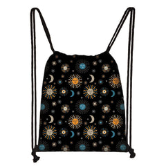 Sun/Moon Print Drawstring Bag Girls School Backpack Ladies Eco-friendly