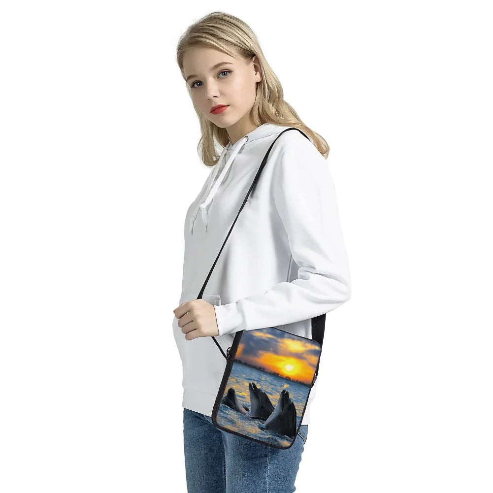 Sunset Palm Dolphin Print Sling Messenger Bag Women Small Ladies Shoulder Bags