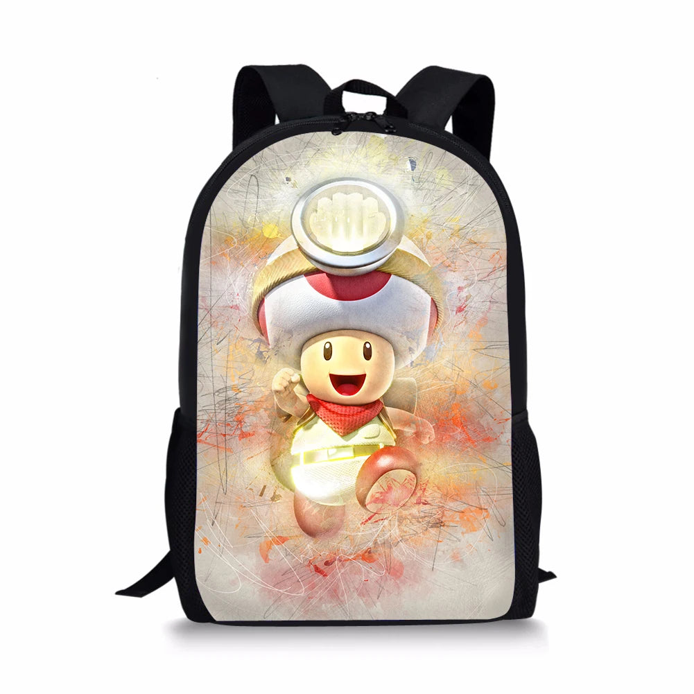 Mario Print Backpack Durable Large Capacity School Bag for Kids