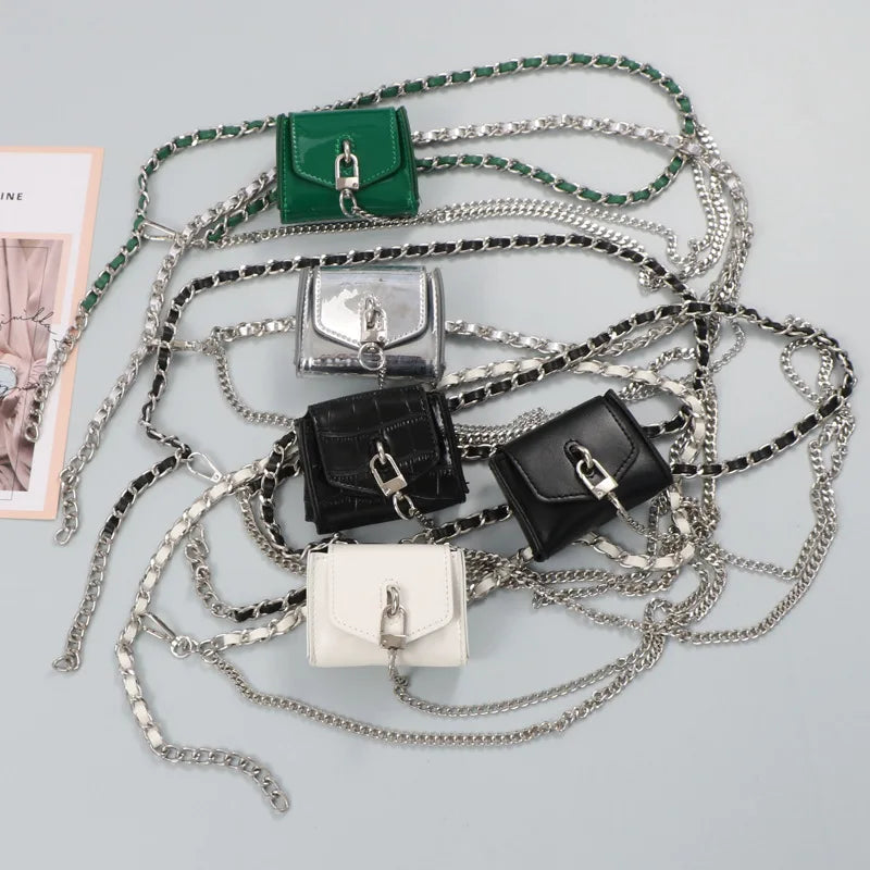 Double Chain PU Leather Waist Belt With Lipstick Bag Women