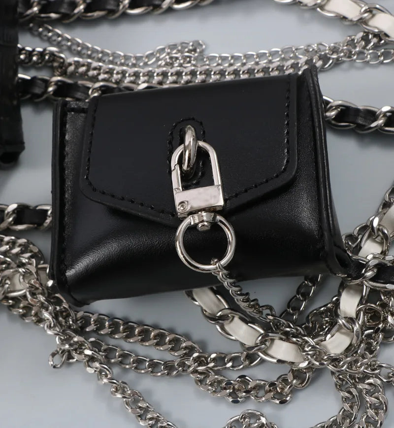 Double Chain PU Leather Waist Belt With Lipstick Bag Women