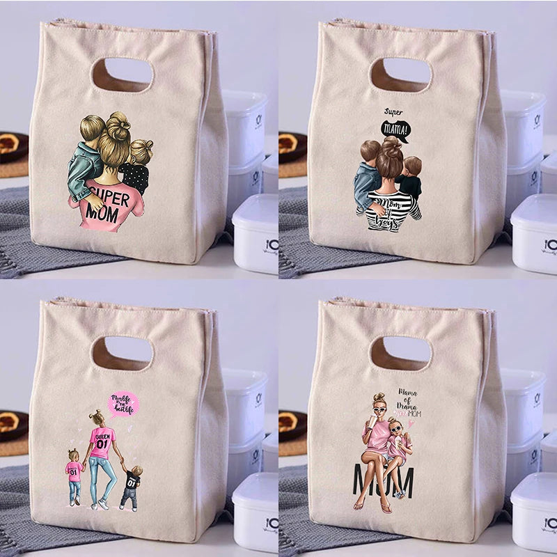 Mom Cartoon Print Lunch Bags Cooler Totes Insulated Thermal Food Container