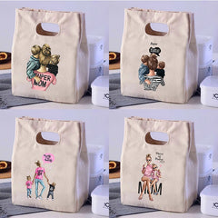 Mom Cartoon Print Lunch Bags Cooler Totes Insulated Thermal Food Container