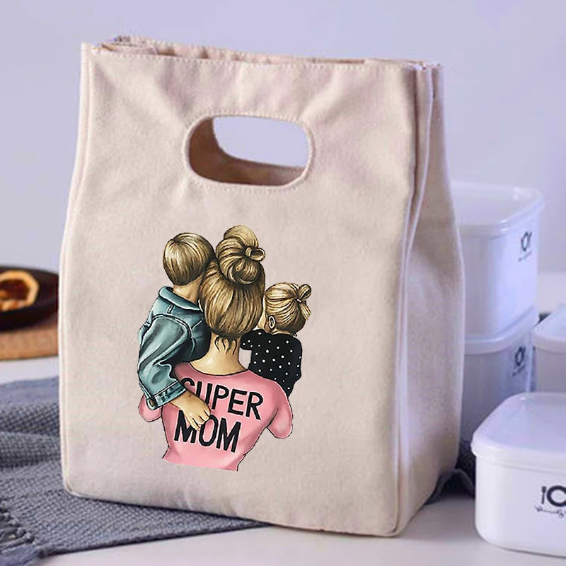Mom Cartoon Print Lunch Bags Cooler Totes Insulated Thermal Food Container