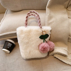 Cherry Fur Shoulder Bags Plush Tote Bag Soft Furry Handbag Chains for Women