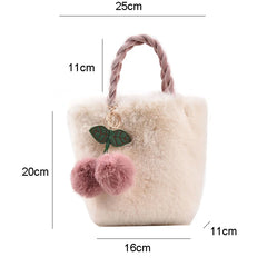 Cherry Fur Shoulder Bags Plush Tote Bag Soft Furry Handbag Chains for Women