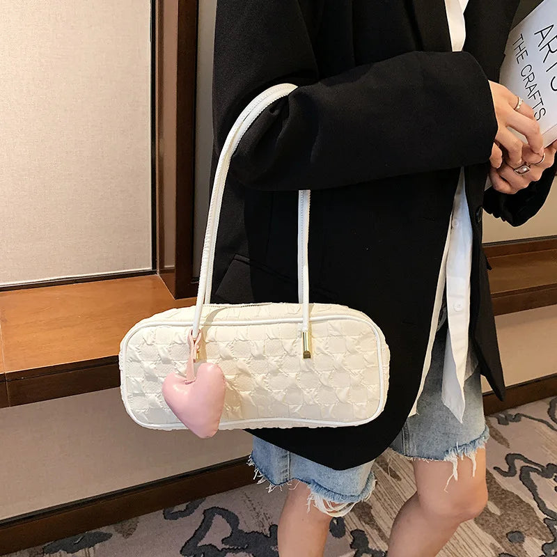 Sweet Girly Canvas Women's Underarm Bag Zippered Tote Bag