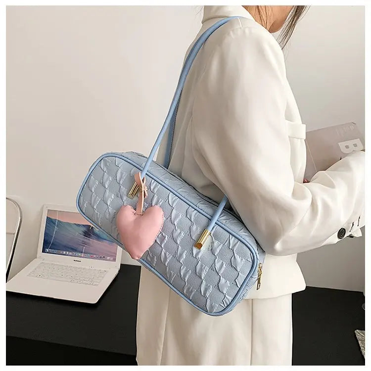 Sweet Girly Canvas Women's Underarm Bag Zippered Tote Bag