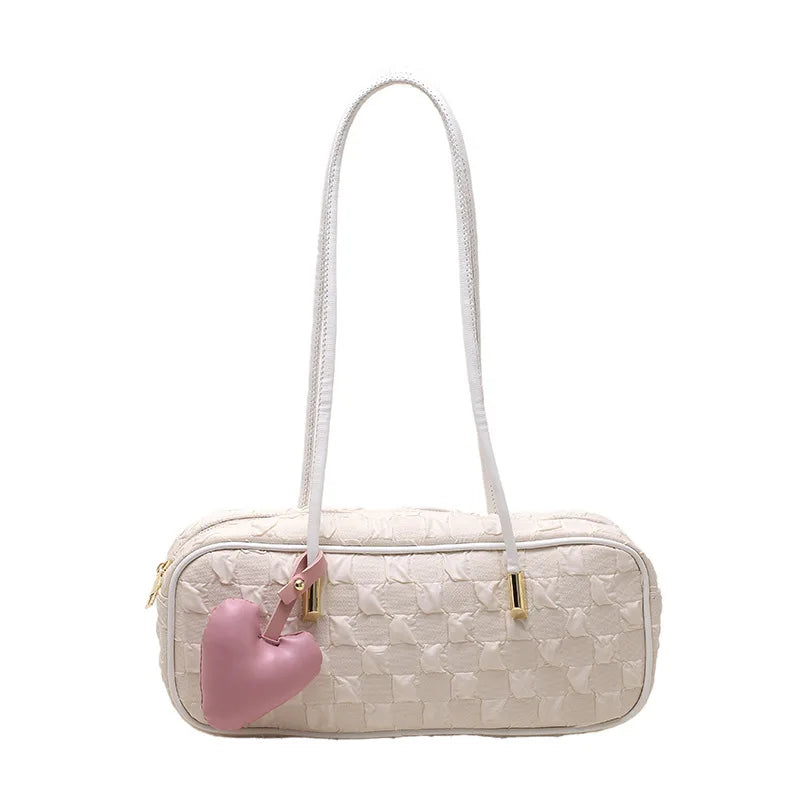 Sweet Girly Canvas Women's Underarm Bag Zippered Tote Bag