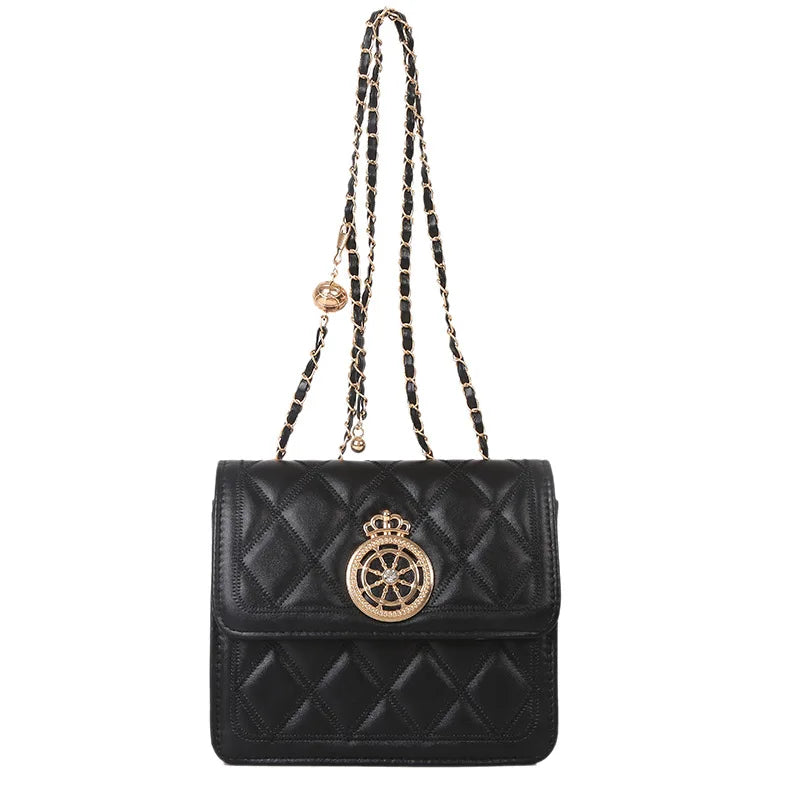 TARVEASY Chain Shoulder Bag Flap Square Crossbody Geometric Embossing