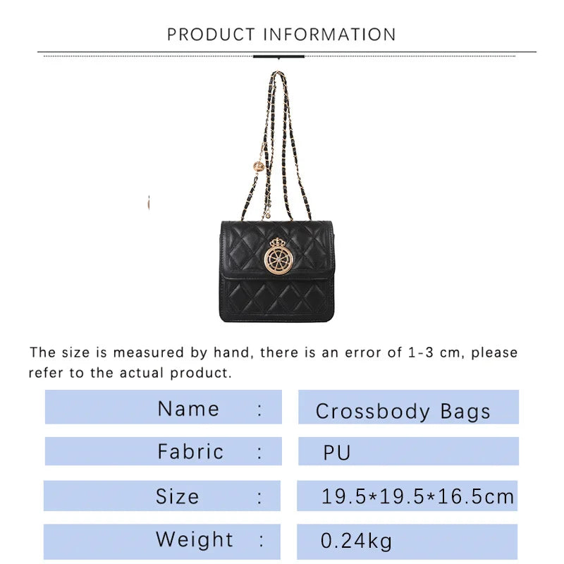 TARVEASY Chain Shoulder Bag Flap Square Crossbody Geometric Embossing